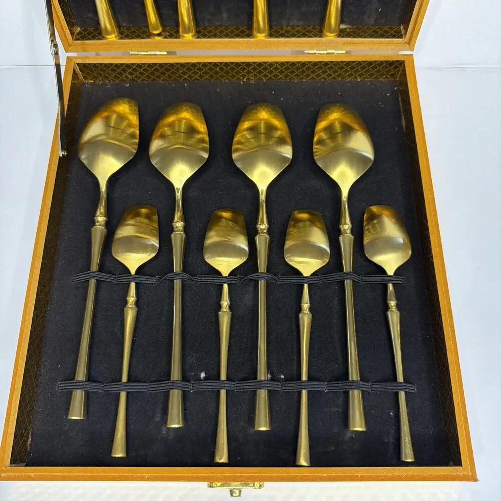 Gold Silverware 13 Piece Set Forged Stainless Steel Flatware Case Utensils Gift